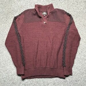 Rock & Republic 1/4 Zip Knit Sweater Mens 2XL Red Abstract Contrast Stitch